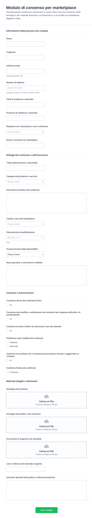 Modulo Di Consenso Per Il Marketplace