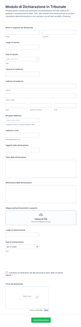 Modulo Di Dichiarazione Giudiziaria