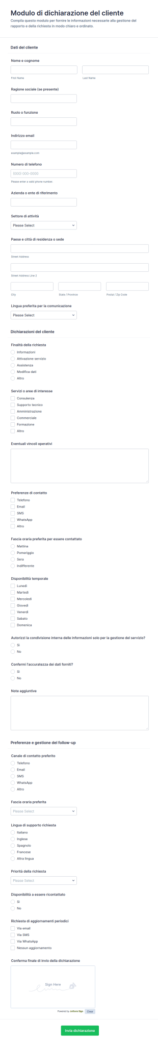 Modulo Di Divulgazione Cliente