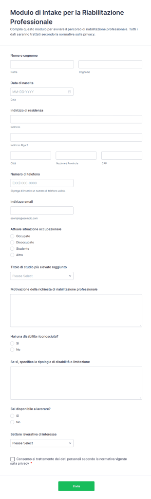 Modulo Di Intake Per La Riabilitazione Professionale