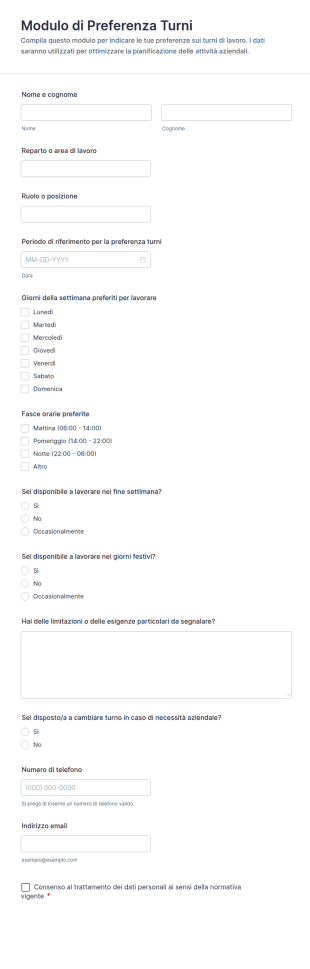 Modulo Di Preferenza Turni