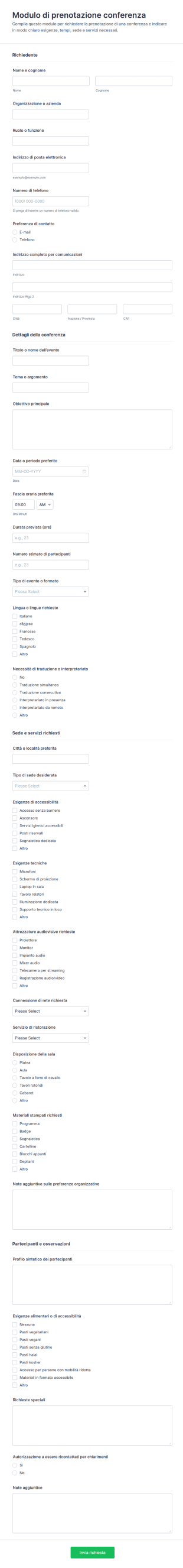 Modulo Di Prenotazione Conferenze