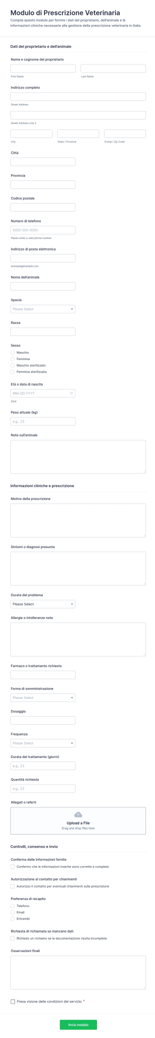 Modulo Di Prescrizione Veterinaria