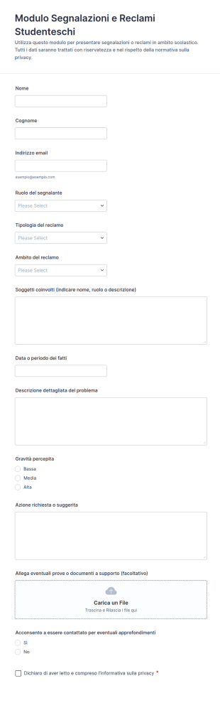 Modulo Di Reclamo Studentesco