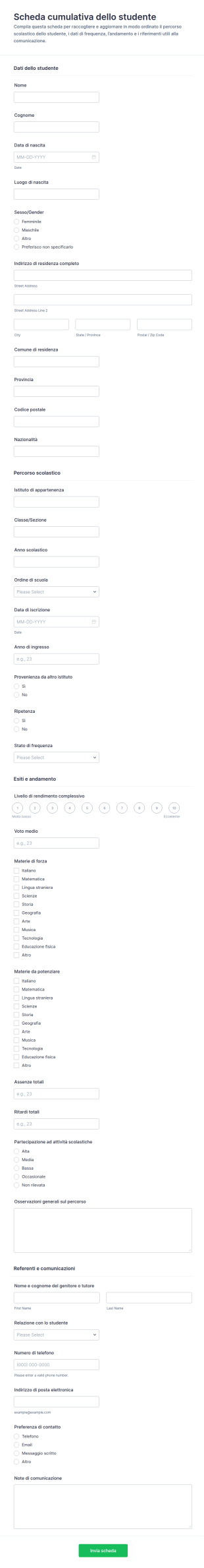 Modulo Di Registrazione Accademica Studentesca