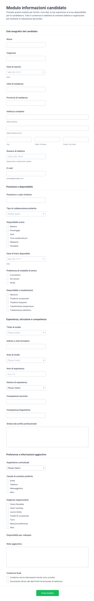 Modulo Di Registrazione Del Candidato