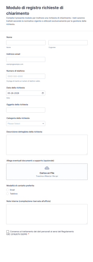 Modulo Di Registrazione Per Inchiesta Di Riscontro
