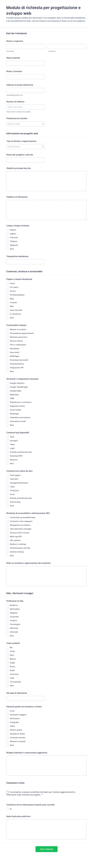 Modulo Di Requisiti Per Progettazione Web E Sviluppo