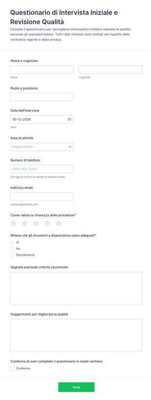 Modulo Di Revisione Qualità E Colloquio Di Accoglienza
