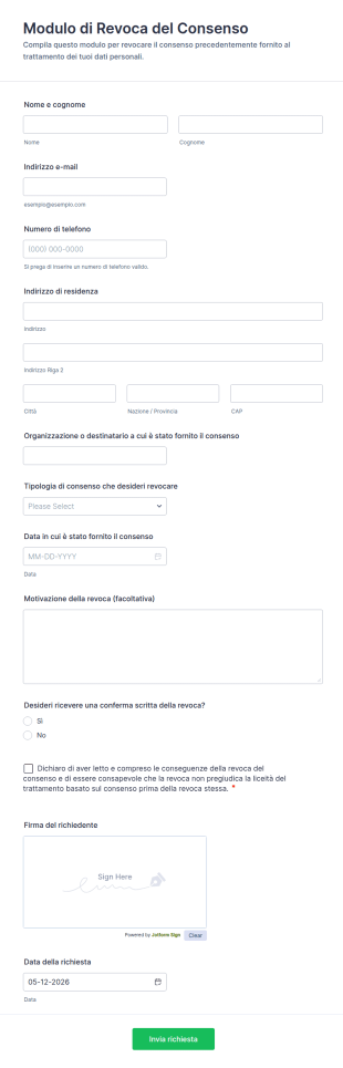 Modulo Di Revoca Del Consenso