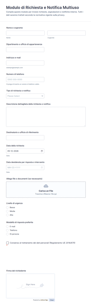 Modulo Di Richiesta E Notifica Multiuso