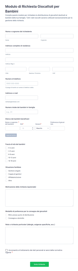 Modulo Di Richiesta Giocattoli Per Bambini