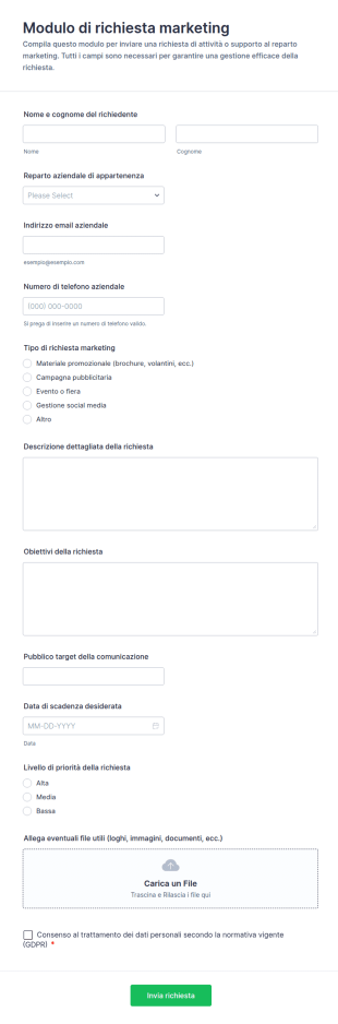 Modulo Di Richiesta Marketing