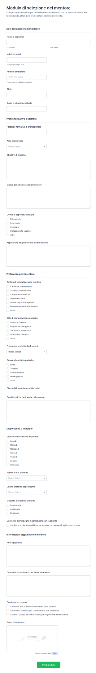 Modulo Di Selezione Mentore