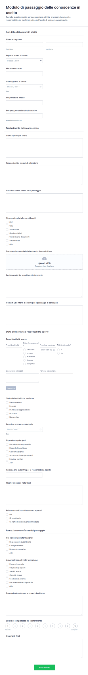 Modulo Di Trasferimento Di Conoscenze Per L'Offboarding