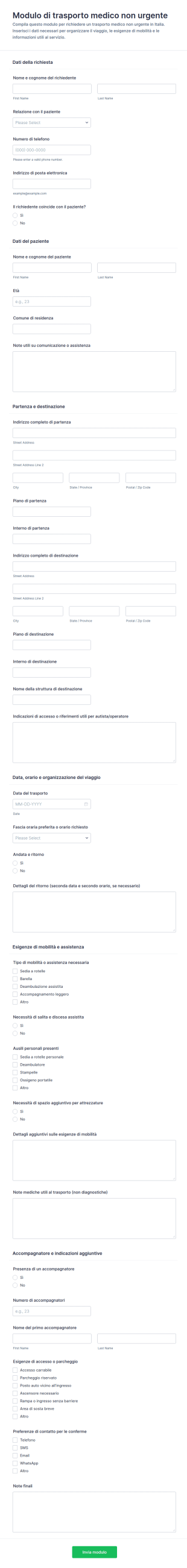 Modulo Di Trasporto Medico Non Urgente Form