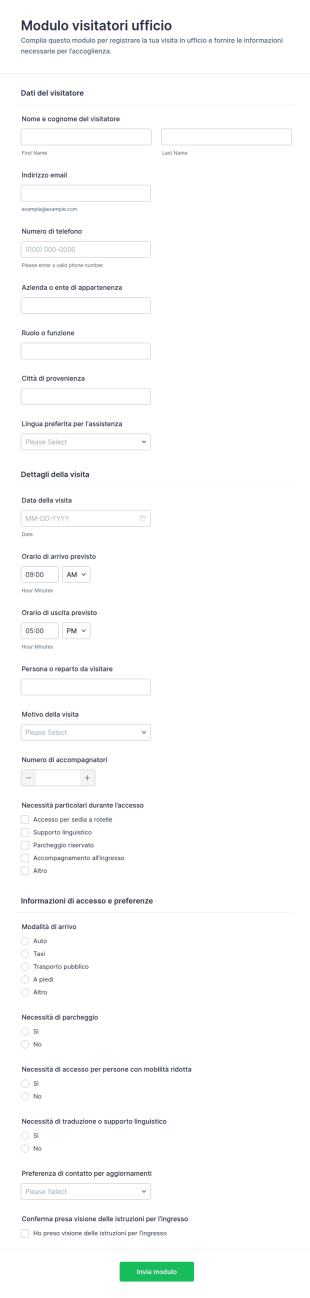 Modulo Di Visitatore Per Ufficio