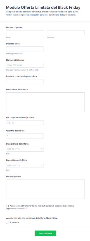 Modulo Offerta Limitata Del Black Friday