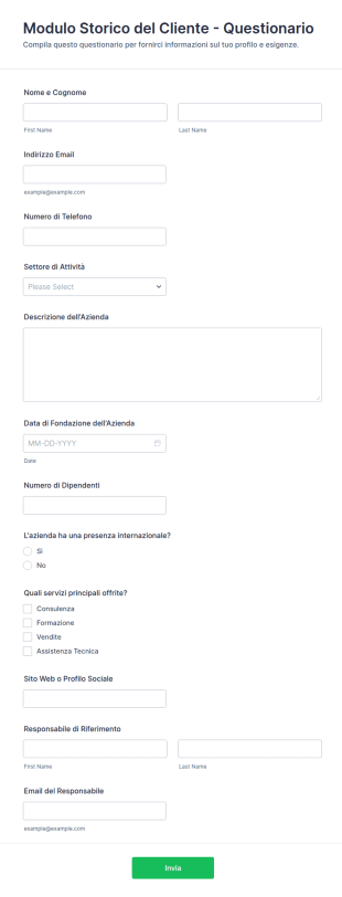 Modulo Storico Del Cliente Questionario