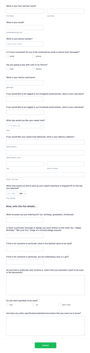 Cookie Cakes Order Form Template