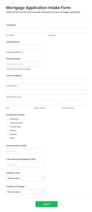 Mortgage Application Intake Form Template