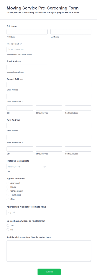 Moving Service Pre Screening Form Template