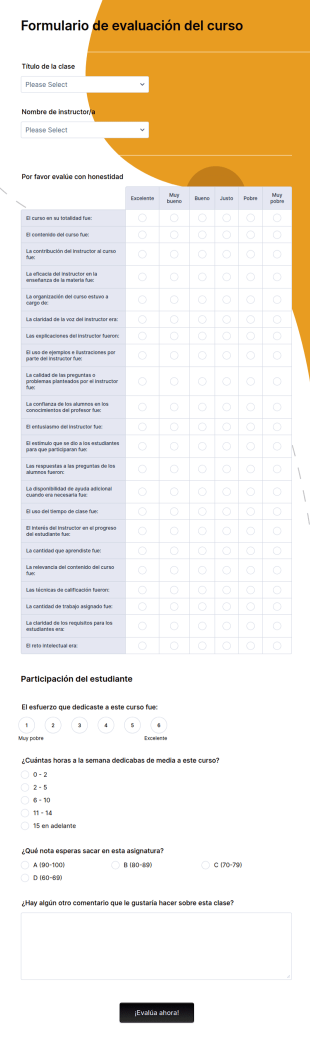 Muestra De Formulario De Evaluación Del Curso