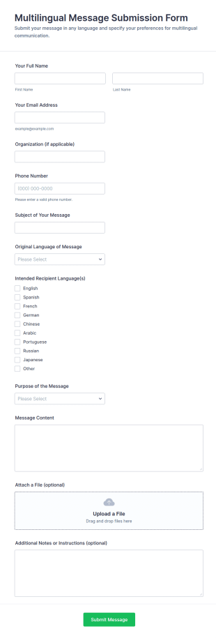 Multilingual Message Submission Form Template