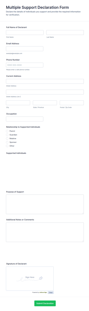 Multiple Support Declaration Form Template