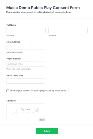 Music Demo Public Play Consent Form Template