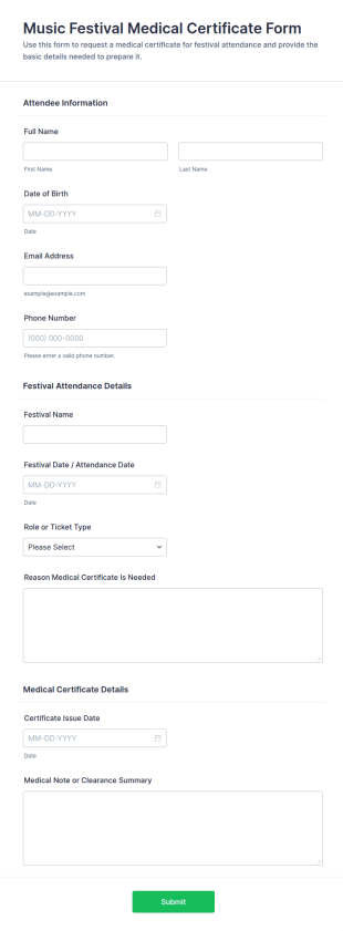 Music Festival Medical Certificate Form Template