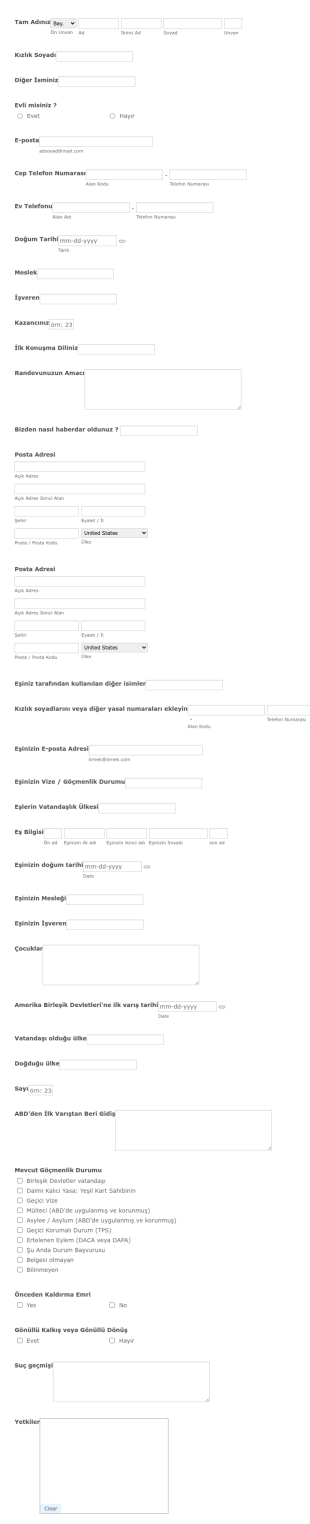 Müvekkil Müşteri Kayıt Formu  Form Şablonu