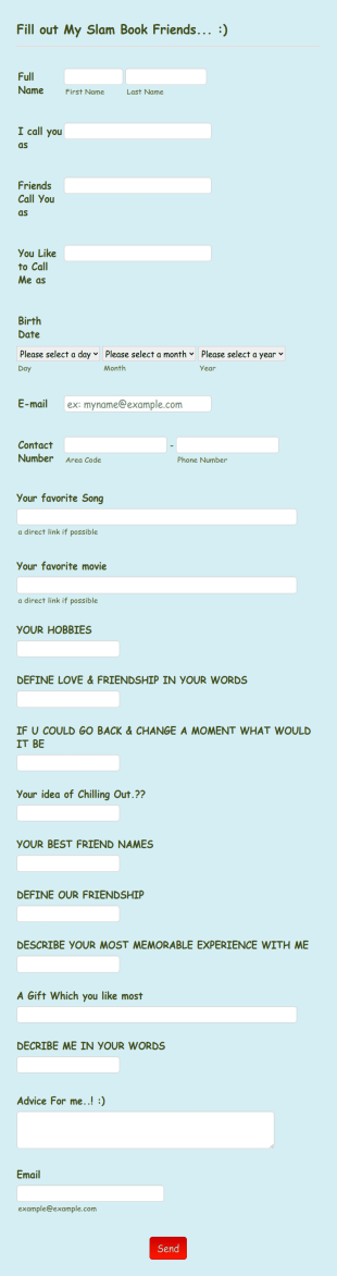 My E Slam Book Form Template