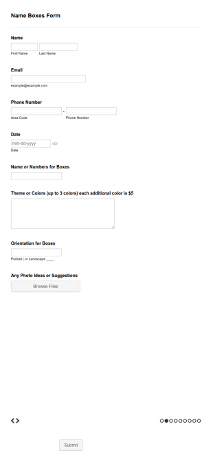 Name Boxes Order Form Template