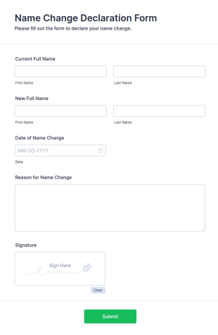 Name Change Declaration Form Template
