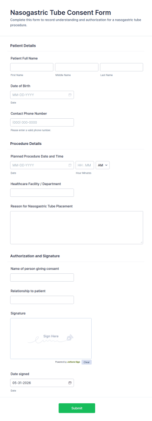 Nasogastric Tube Consent Form Template