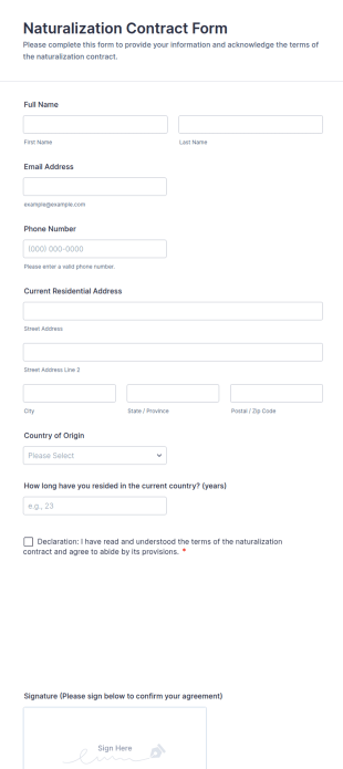 Naturalization Contract Form Template
