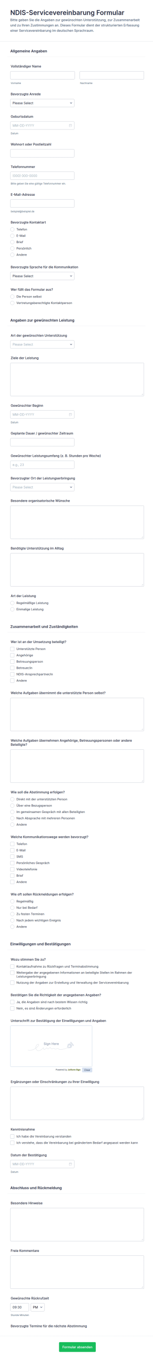 NDIS Dienstleistungsvertrag Umfrage