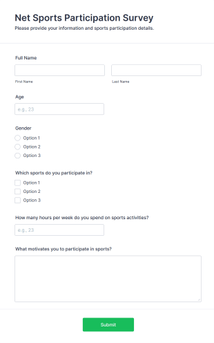 Net Sports Participation Survey Form Template