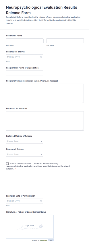Neuropsychological Evaluation Results Release Form Template