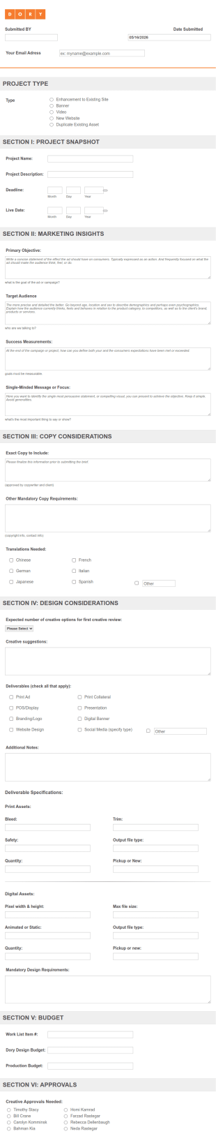 New Project Brief Form Template