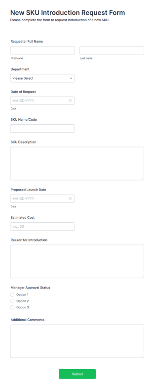 New SKU Introduction Request Form Template