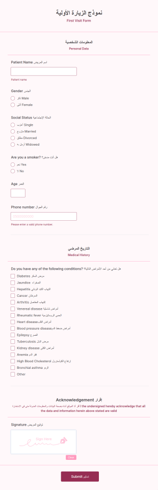 نموذج الزيارة الأولية