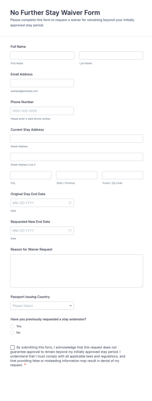 No Further Stay Waiver Form Template