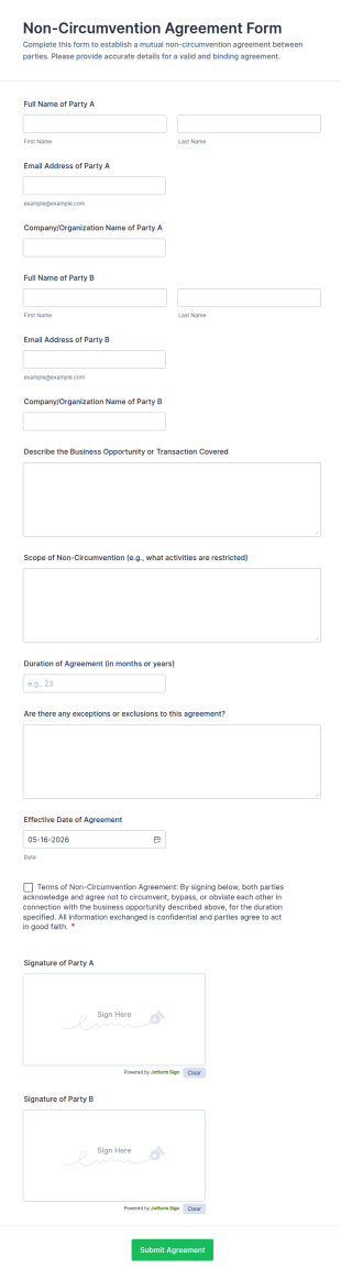 Non Circumvention Agreement Form Template