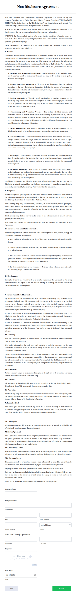 Non Disclosure Agreement Template