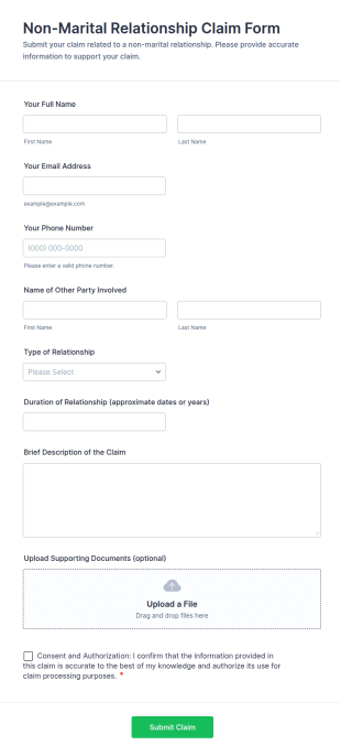 Non Marital Relationship Claim Form Template