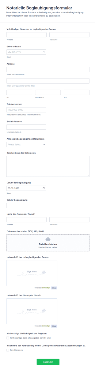 Notarielle Bestätigung Formular