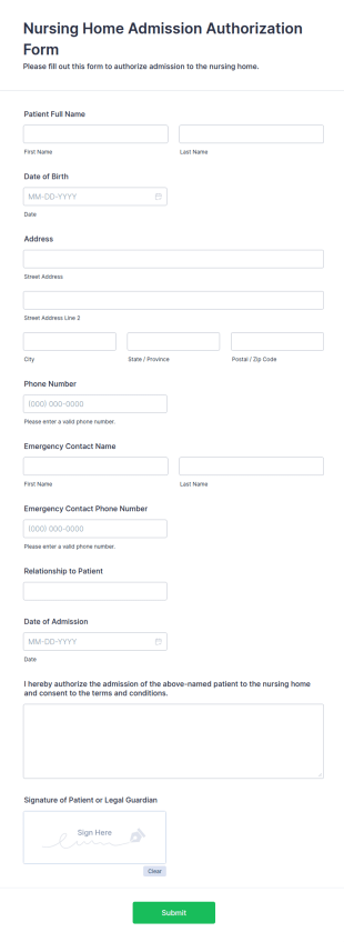 Nursing Home Admission Authorization Form Template
