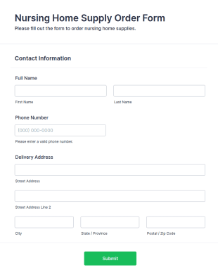 Nursing Home Supply Order Form Template